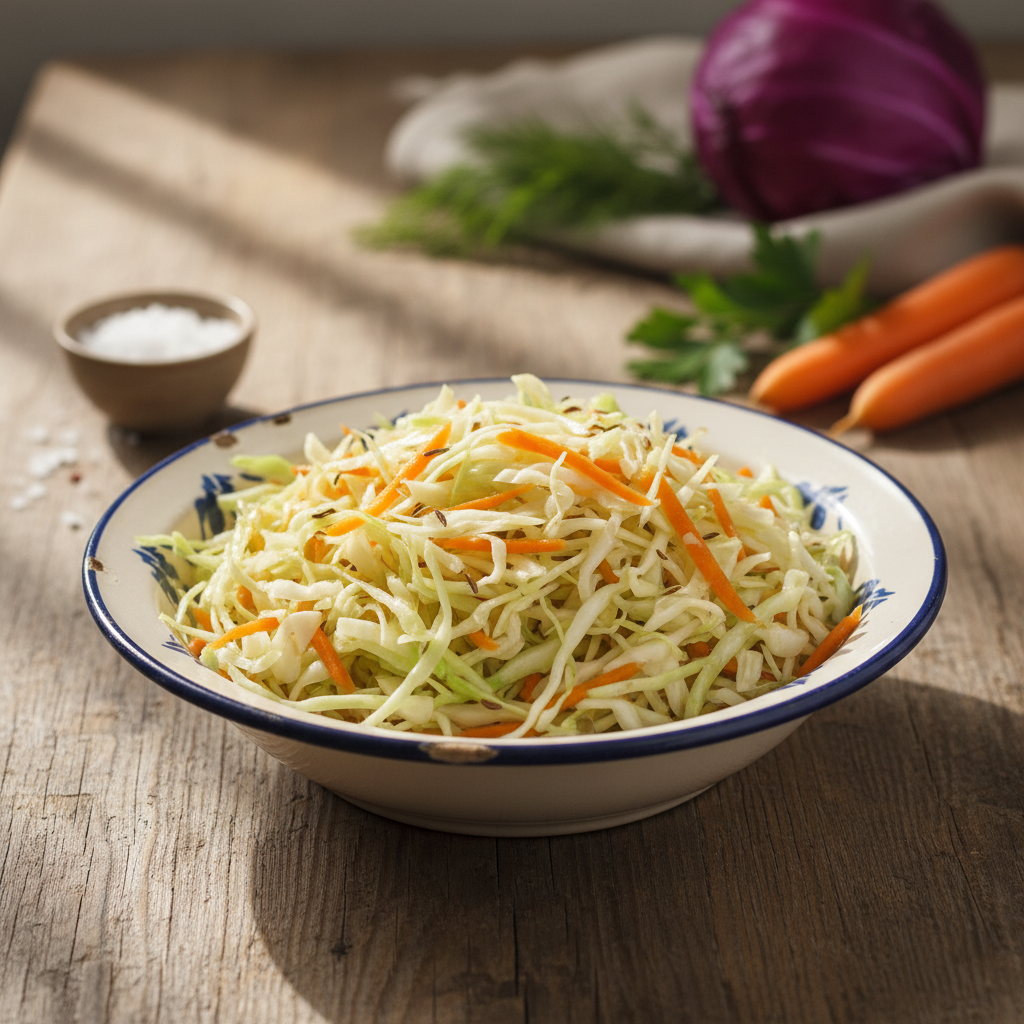 Klassikaline kapsa-porgandisalat: just nagu koolisööklas