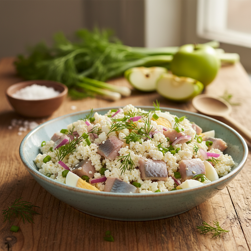 Heeringa-kodujuustusalat: ideaalne amps peolauale