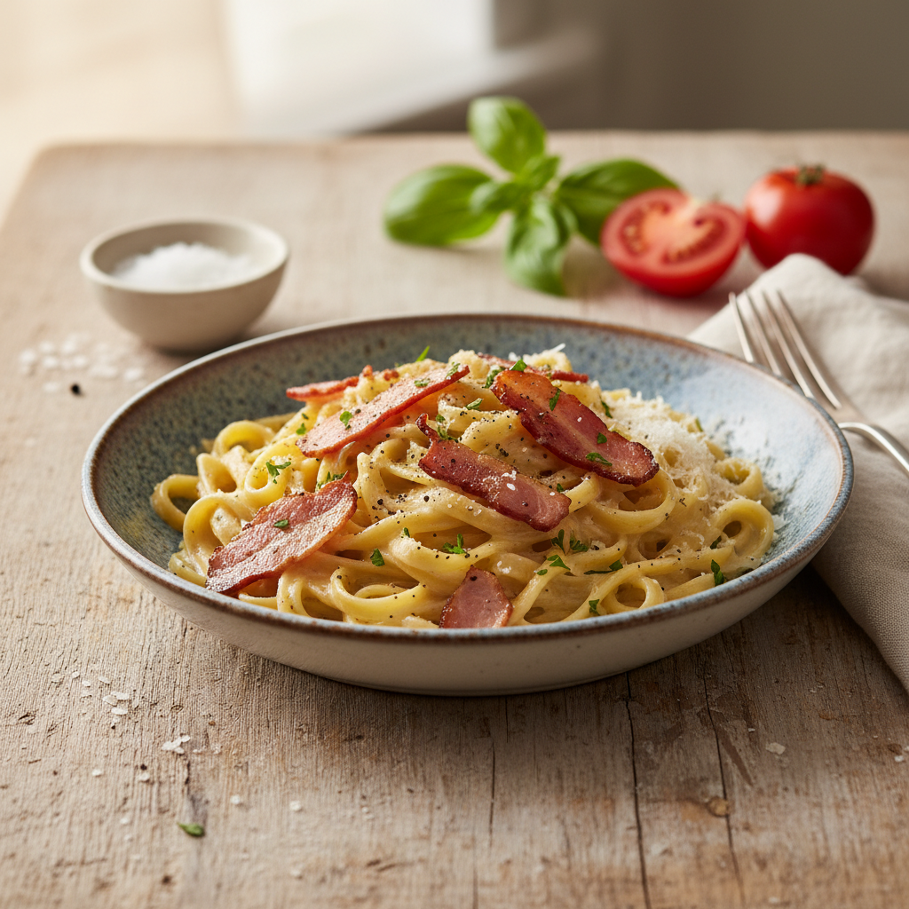 Koorene pasta peekoniga: kiire retsept, mis viib keele alla