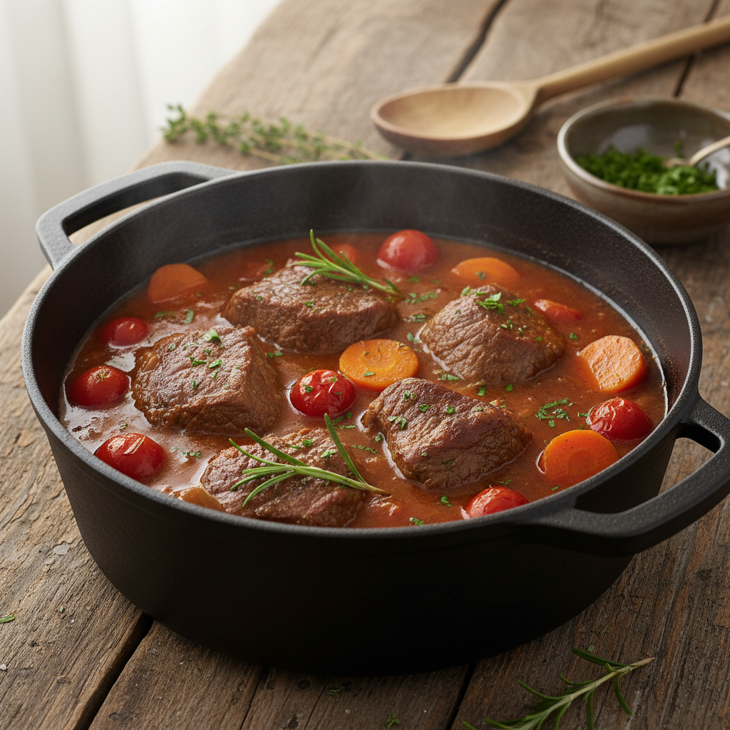 Mahlane veiselihahautis tomatite ja köögiviljadega