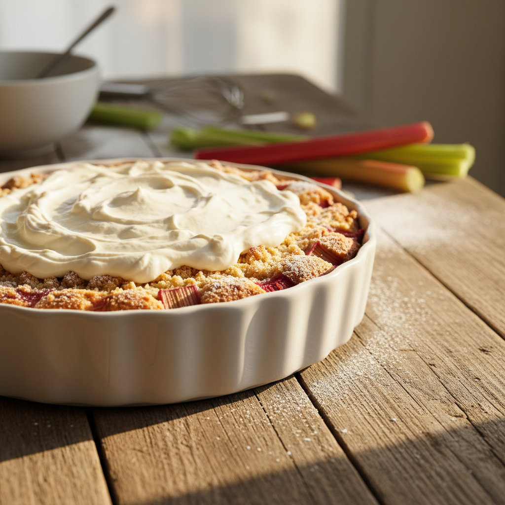 Suussulav rabarberikook hapukoorekattega: lihtne retsept